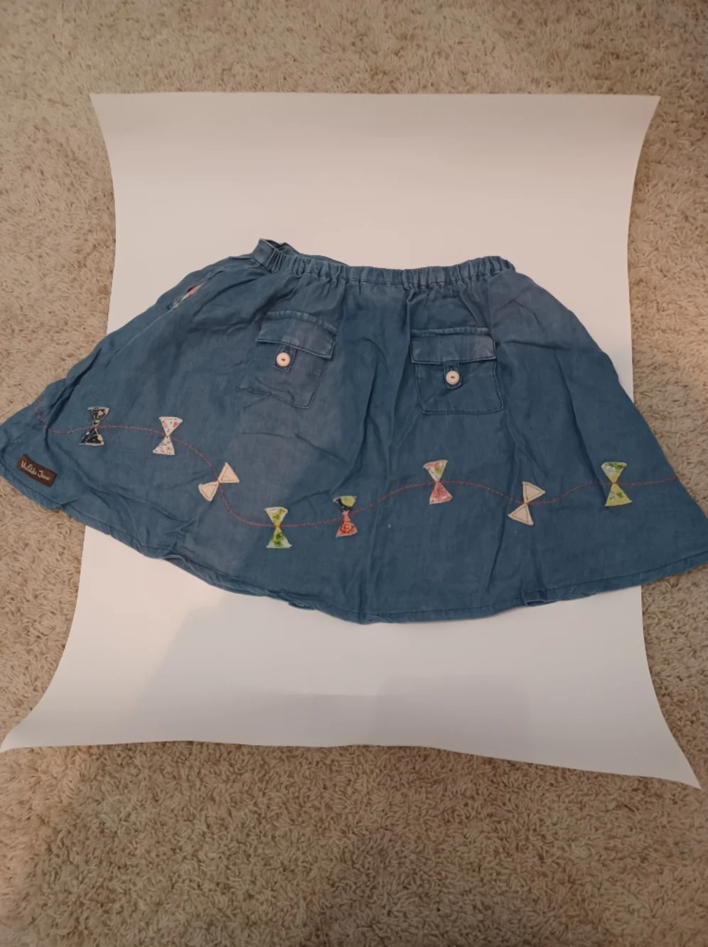 Girls' Blue Button-Front Denim Skirt with Kite Embroidery - Picture 2 of 2